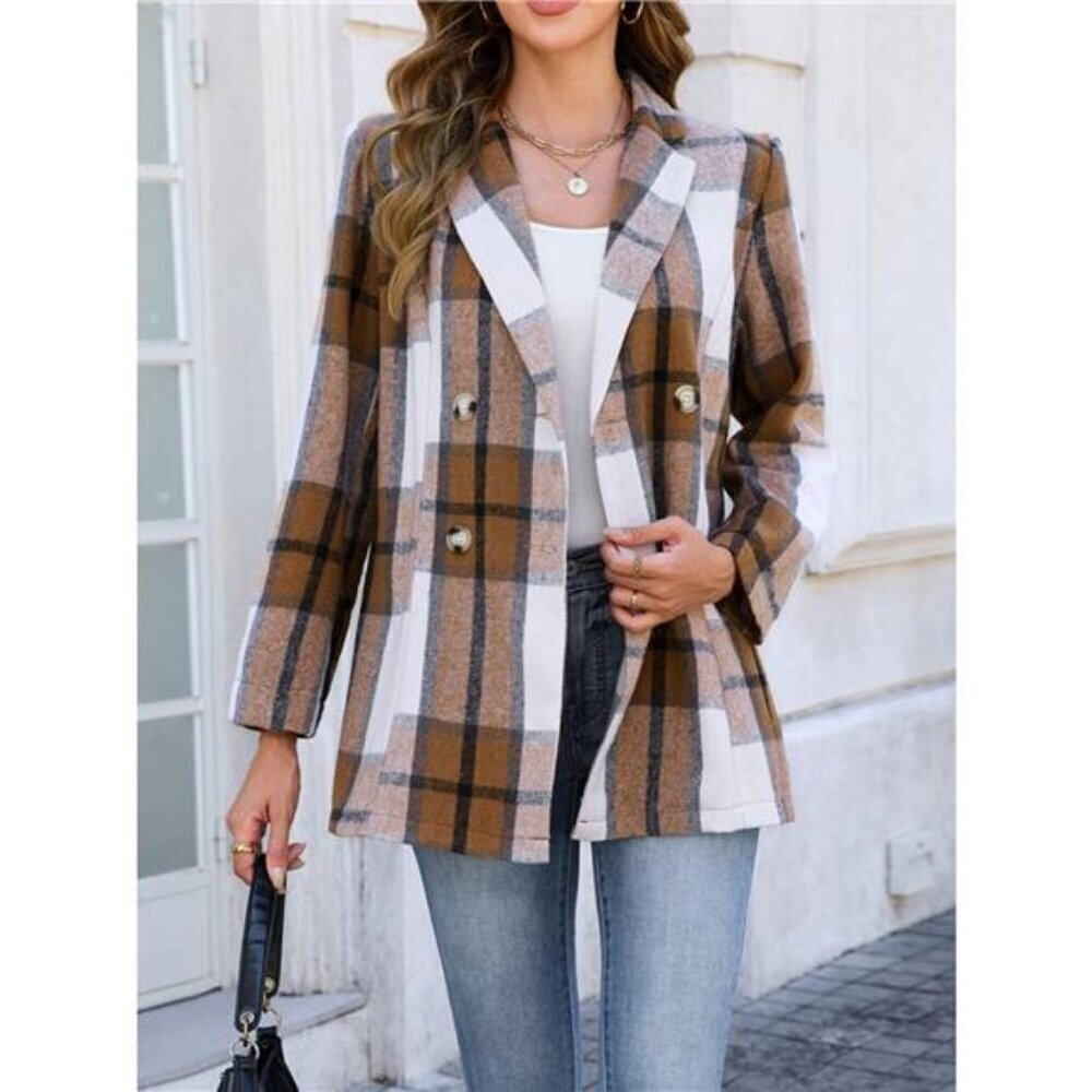 Plaid Double-Breasted Blazer